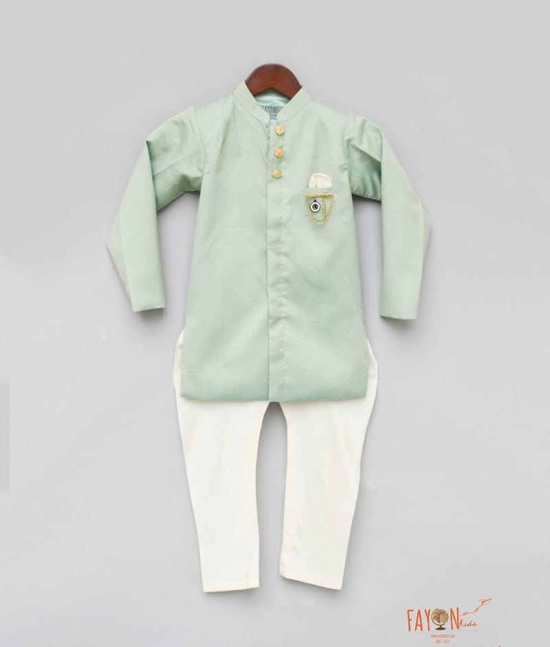 Pista Green Achkan with Chudidar for Boys
